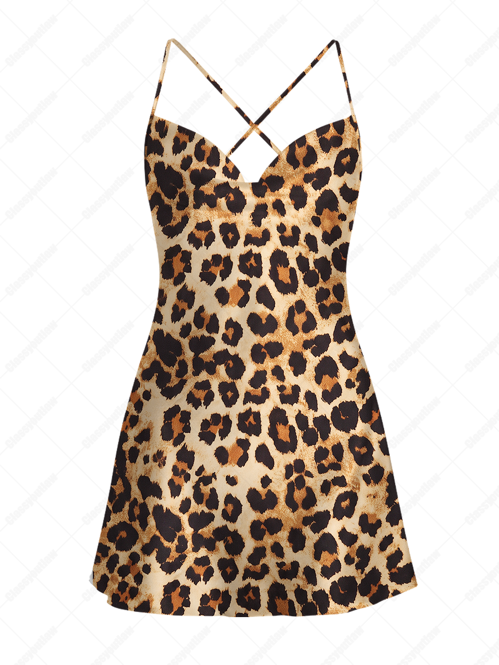 WILD LEOPARD SATIN CROSS BACK MINI DRESS