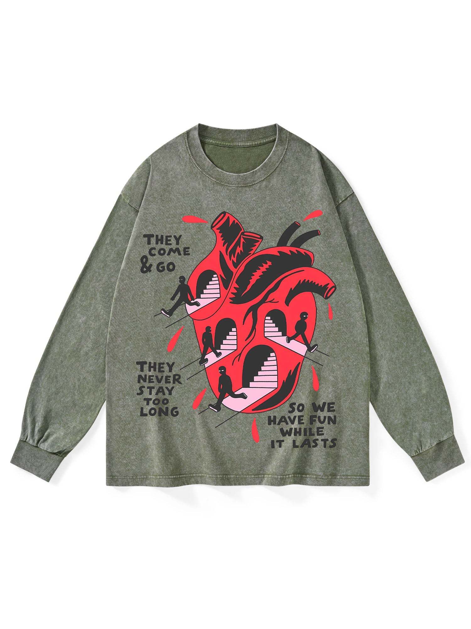 They Come And Go Washed Long-Sleeve Tshirt-ClassyOutlaw Sale