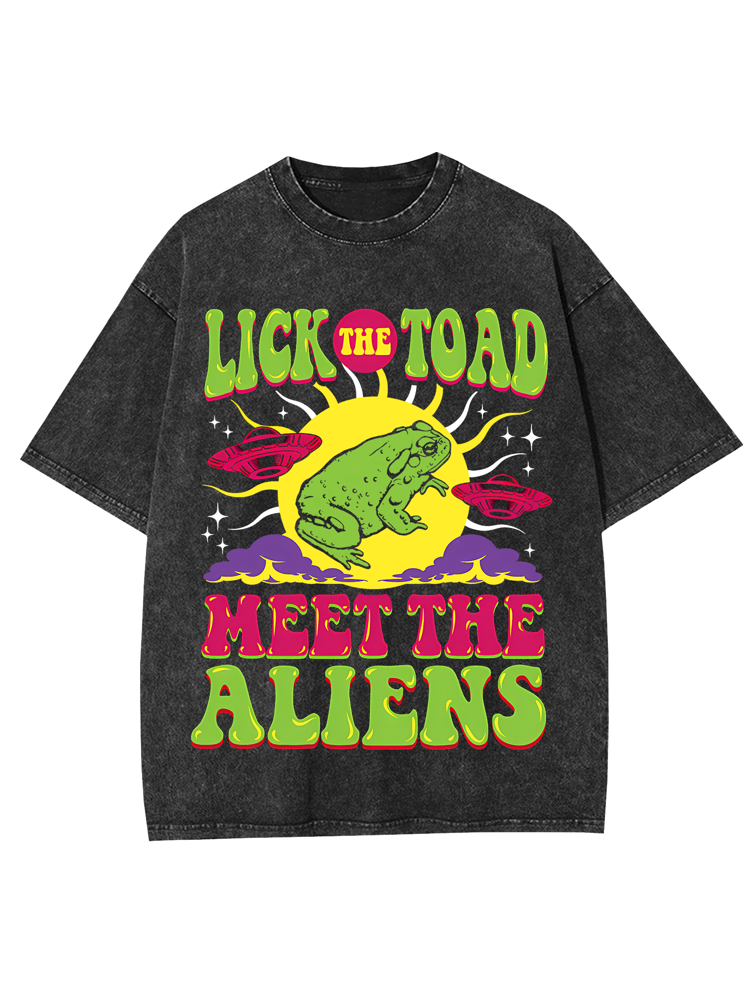 Lick The Toad Meet The Aliens Washed Tshirt-ClassyOutlaw