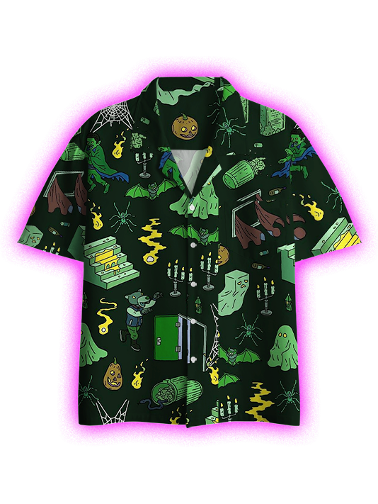 Haunted Night Tales Button Up Pocket Shirt