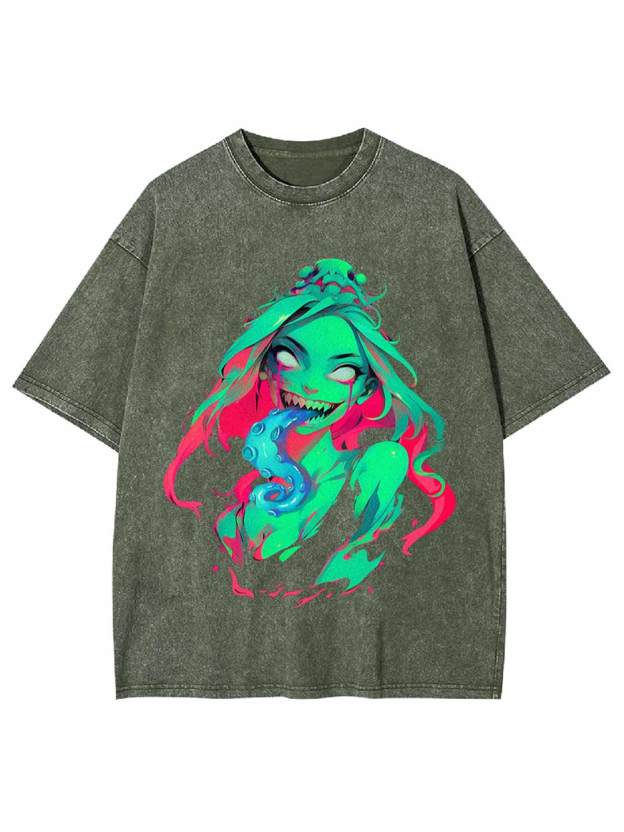 Tentacles Evil Girl Washed Tshirt