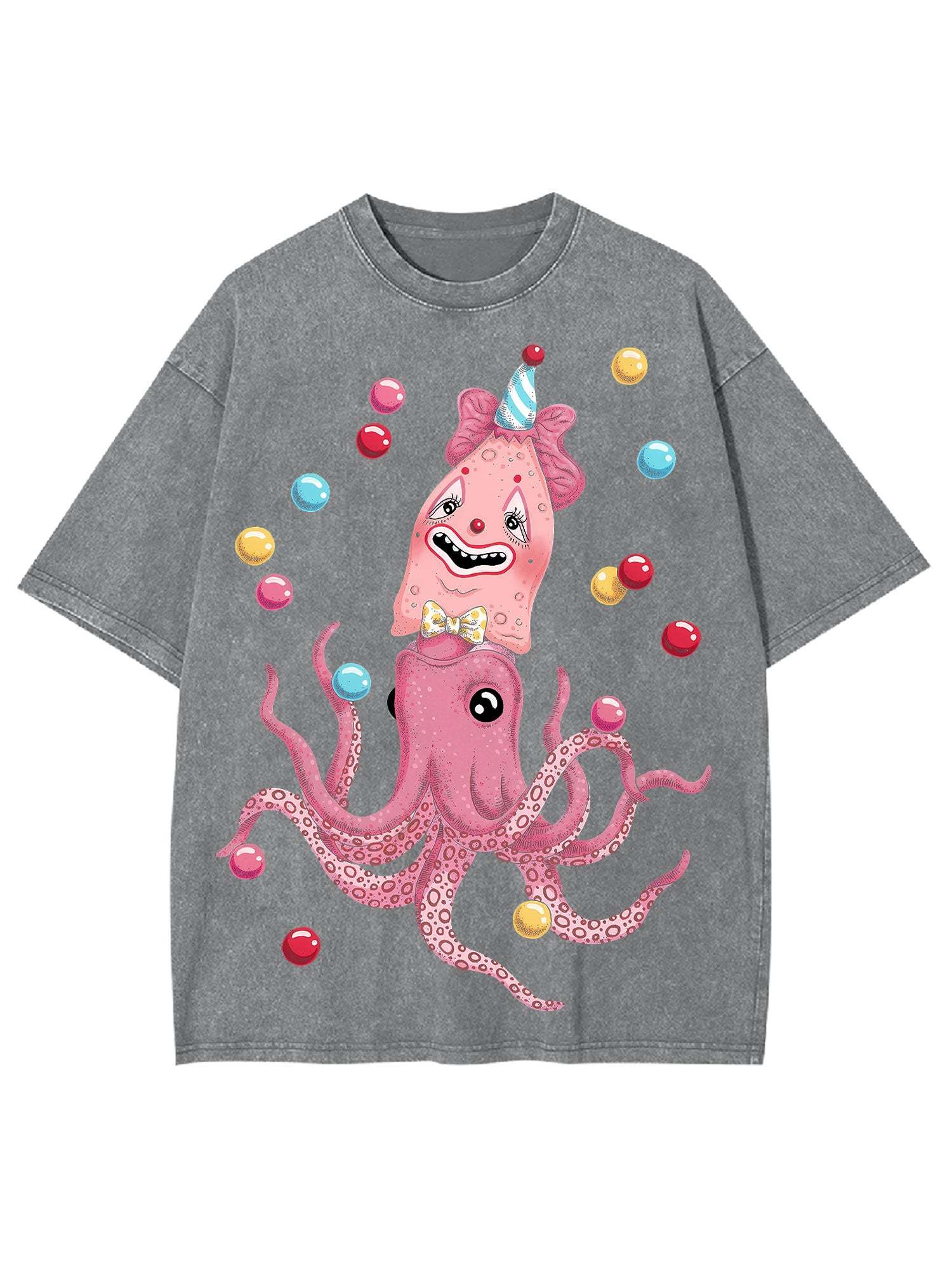 Octopus Clown Washed Tshirt-ClassyOutlaw Sale
