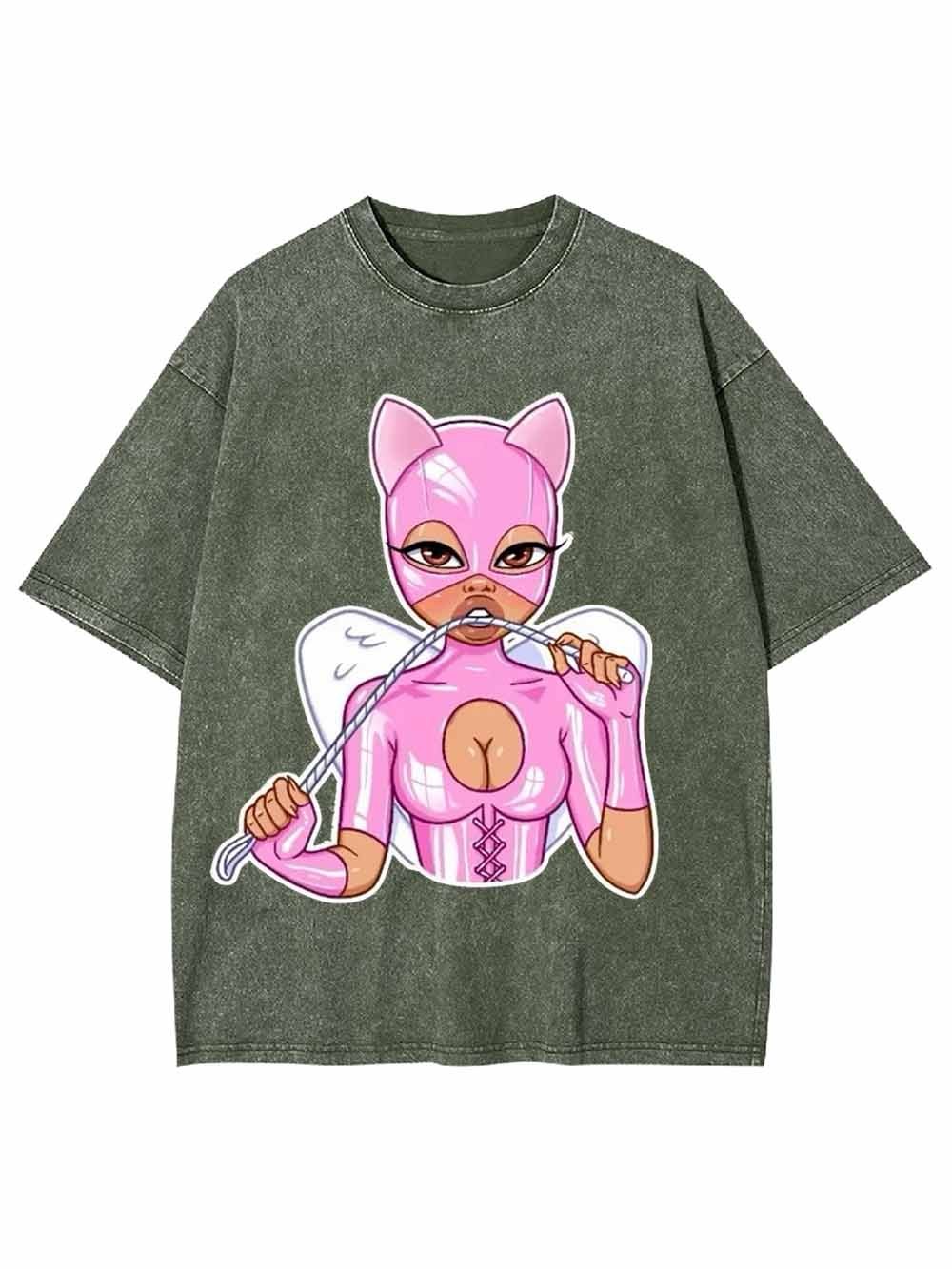 Pink Catwoman Angel Washed Tshirt