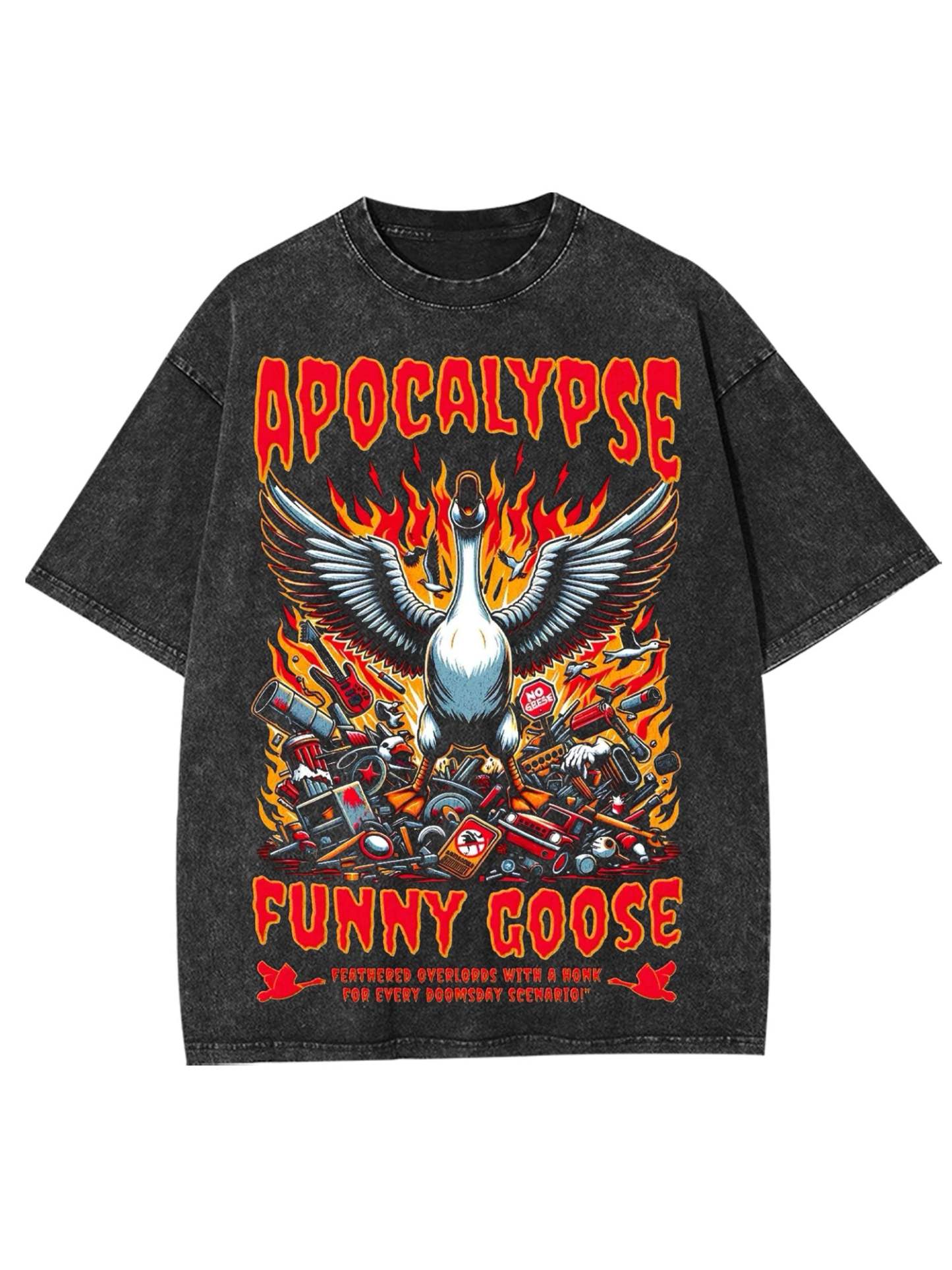 Apocalypse Funny Goose Washed Tshirt-ClassyOutlaw Sale