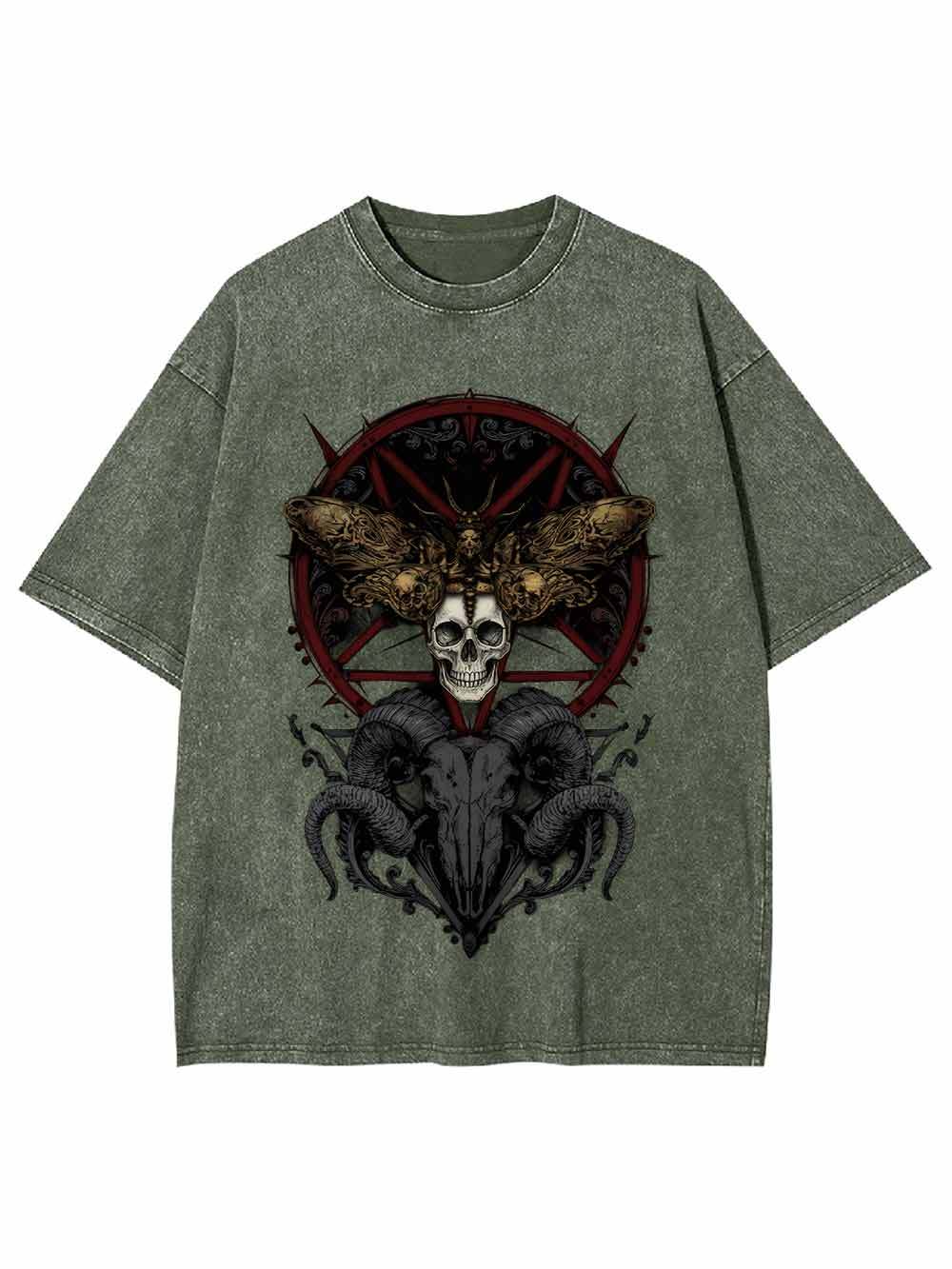 Dark Gothic Skull Goat Head Washed Tshirt
