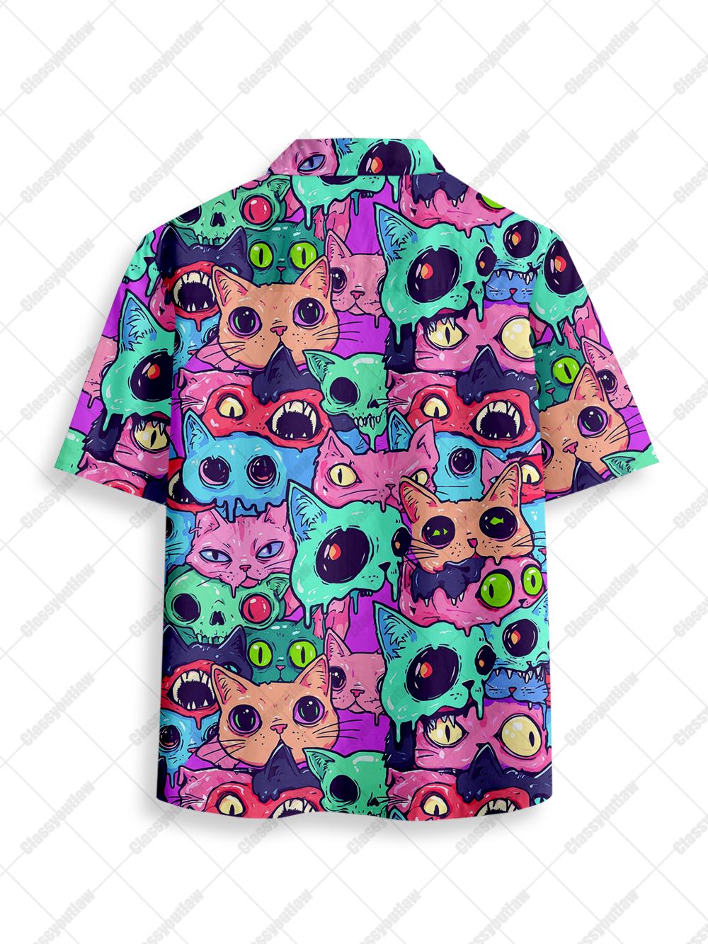 PSYCHEDELIC CAT CHAOS BUTTON UP POCKET SHIRT