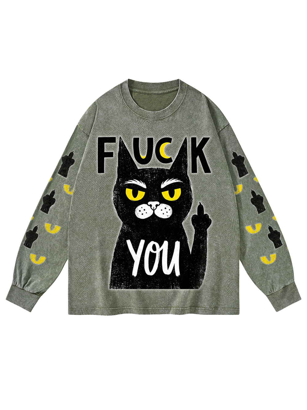 RUDE BLACK CAT WASHED LONG-SLEEVE GRAPHIC TSHIRT