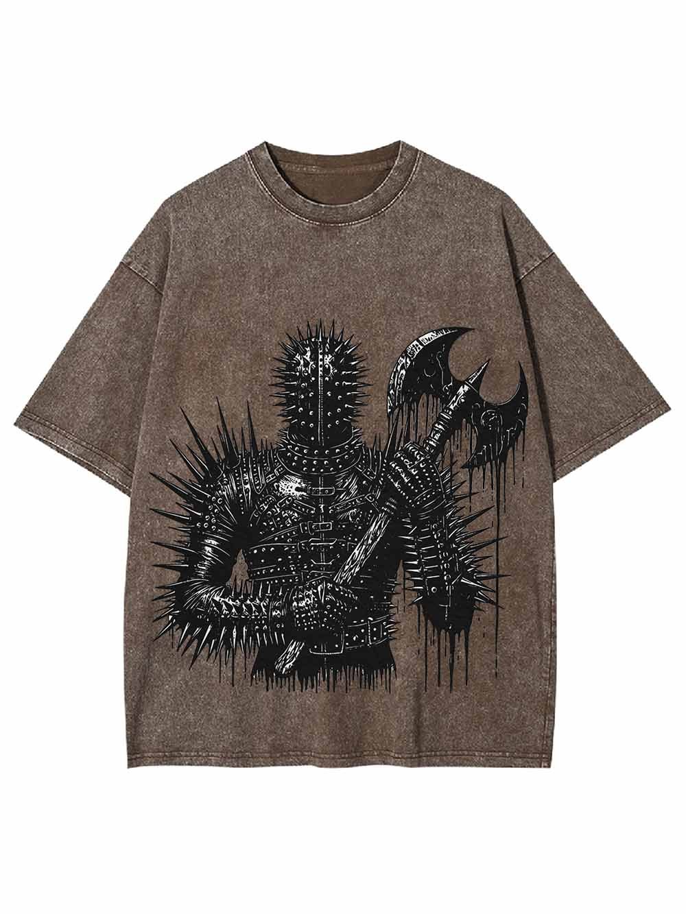Spiked Warrior with Battle Axe Washed Tshirt
