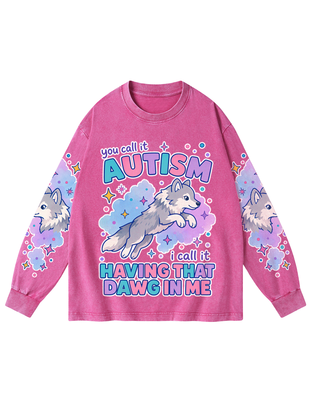 DREAM WOLF WASHED LONG-SLEEVE GRAPHIC TSHIRT
