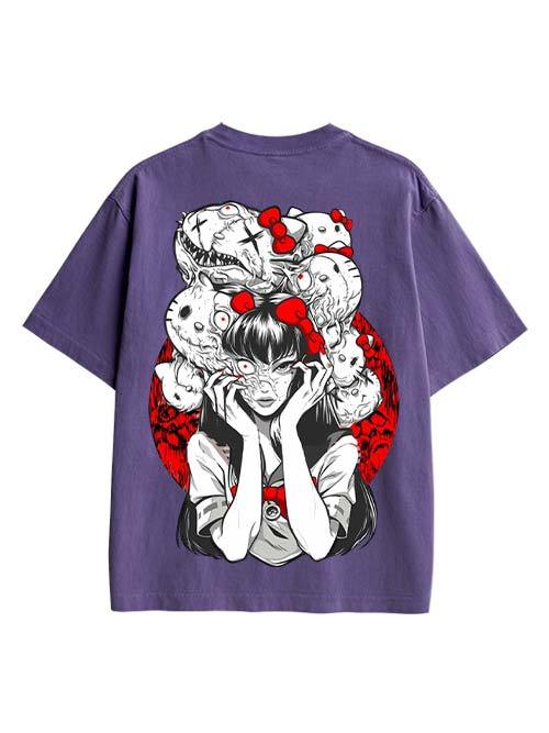 Tomie And Hello Kitty Double Sided Print Washed TShirt