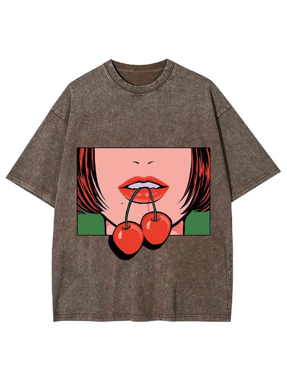 Red Lips Cherry Washed Tshirt