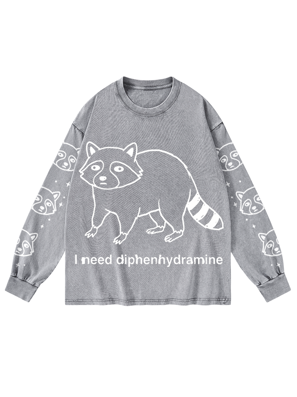 SLEEPY RACCOON WASHED LONG-SLEEVE GRAPHIC TSHIRT
