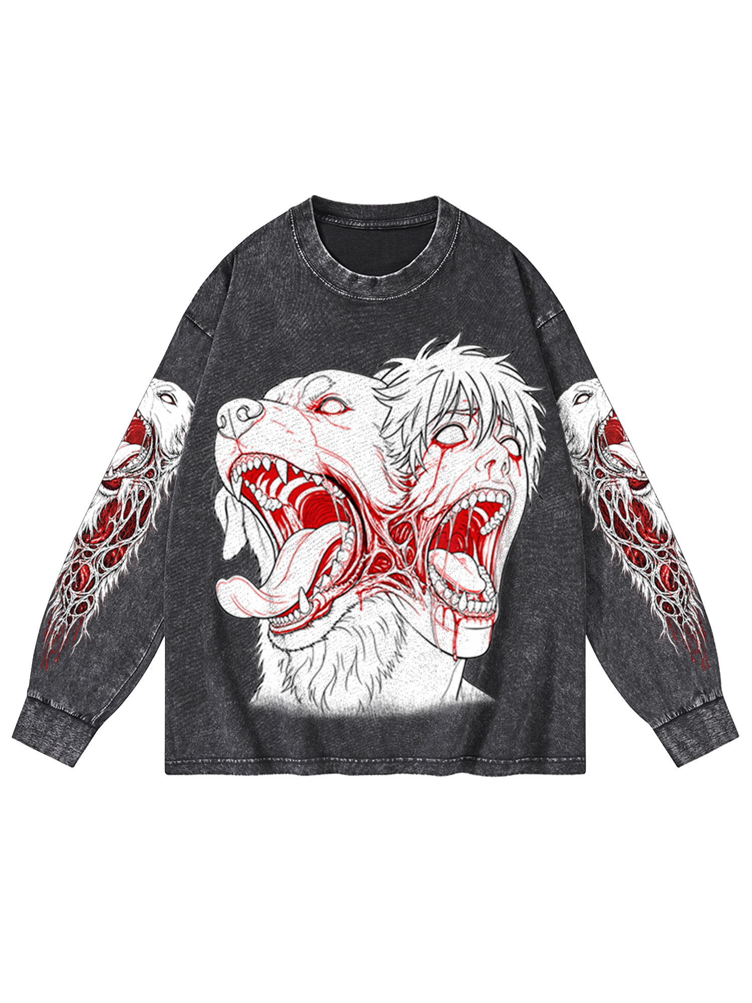 BLOOD SCREAM WASHED LONG-SLEEVE GRAPHIC TSHIRT