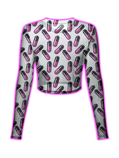 Pink Capsule Pattern Mesh Top