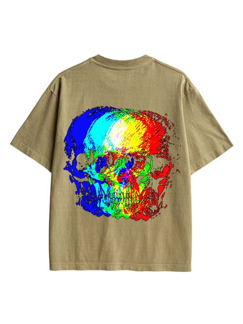 Skull Illusion Double Sided Print Washed TShirt