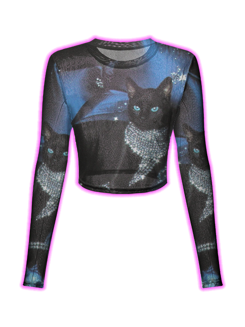 Glamorous Black Cat Mesh Top
