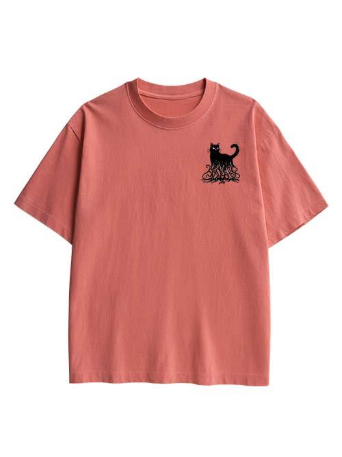 Octopus Tentacle Cat Double Sided Print Washed TShirt