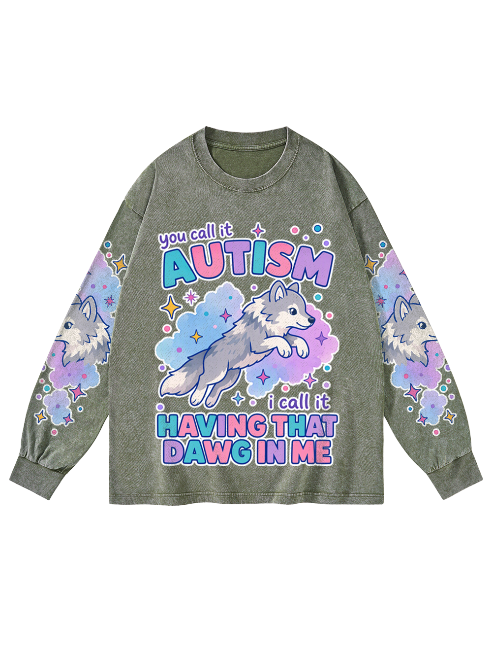 DREAM WOLF WASHED LONG-SLEEVE GRAPHIC TSHIRT