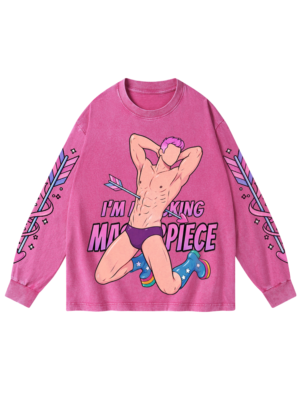 PINK MASTERPIECE WASHED LONG-SLEEVE GRAPHIC TSHIRT