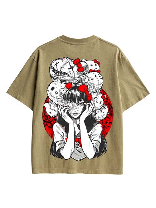 Tomie And Hello Kitty Double Sided Print Washed TShirt