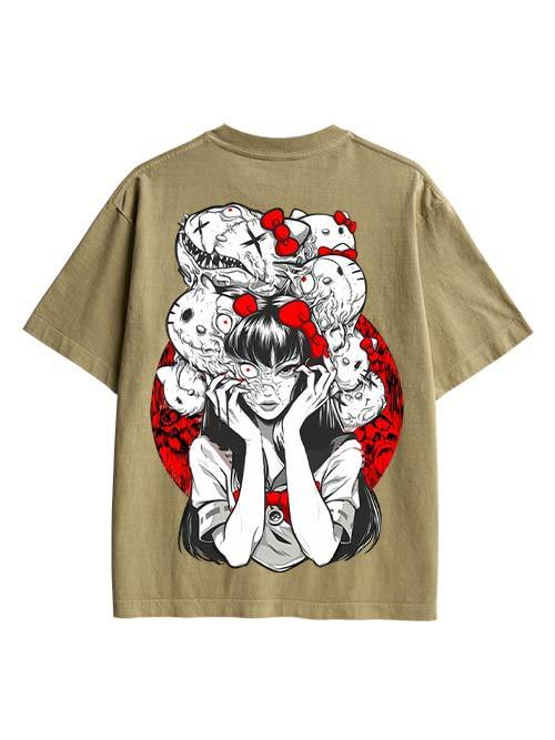 Tomie And Hello Kitty Double Sided Print Washed TShirt