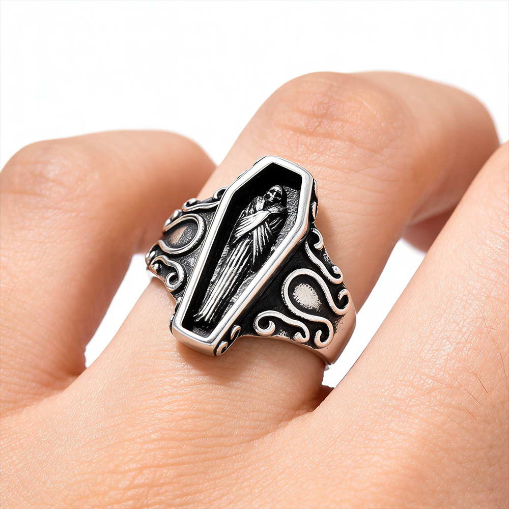 Dark Skeleton Coffin Titanium Steel CLO Ring