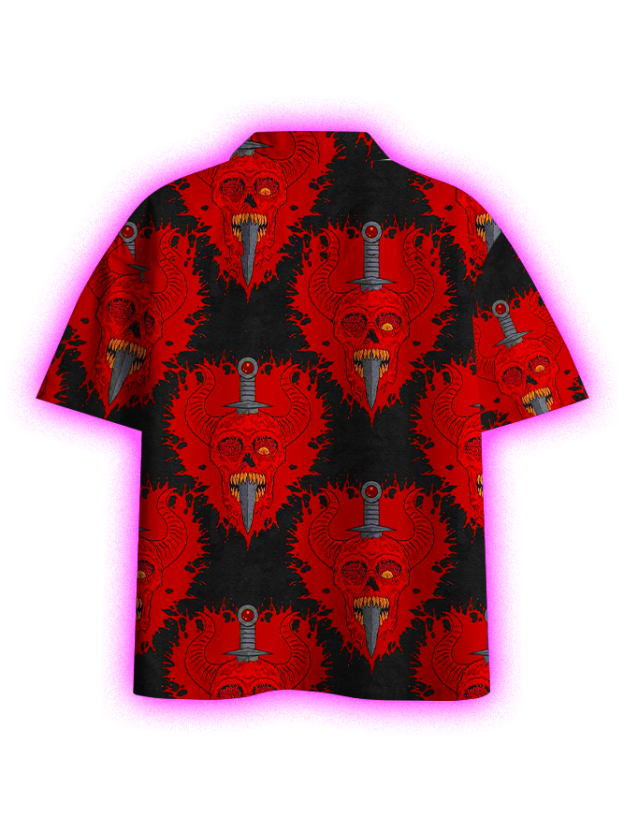 Demonic Skulls And Daggers Button Up Pocket Shirt