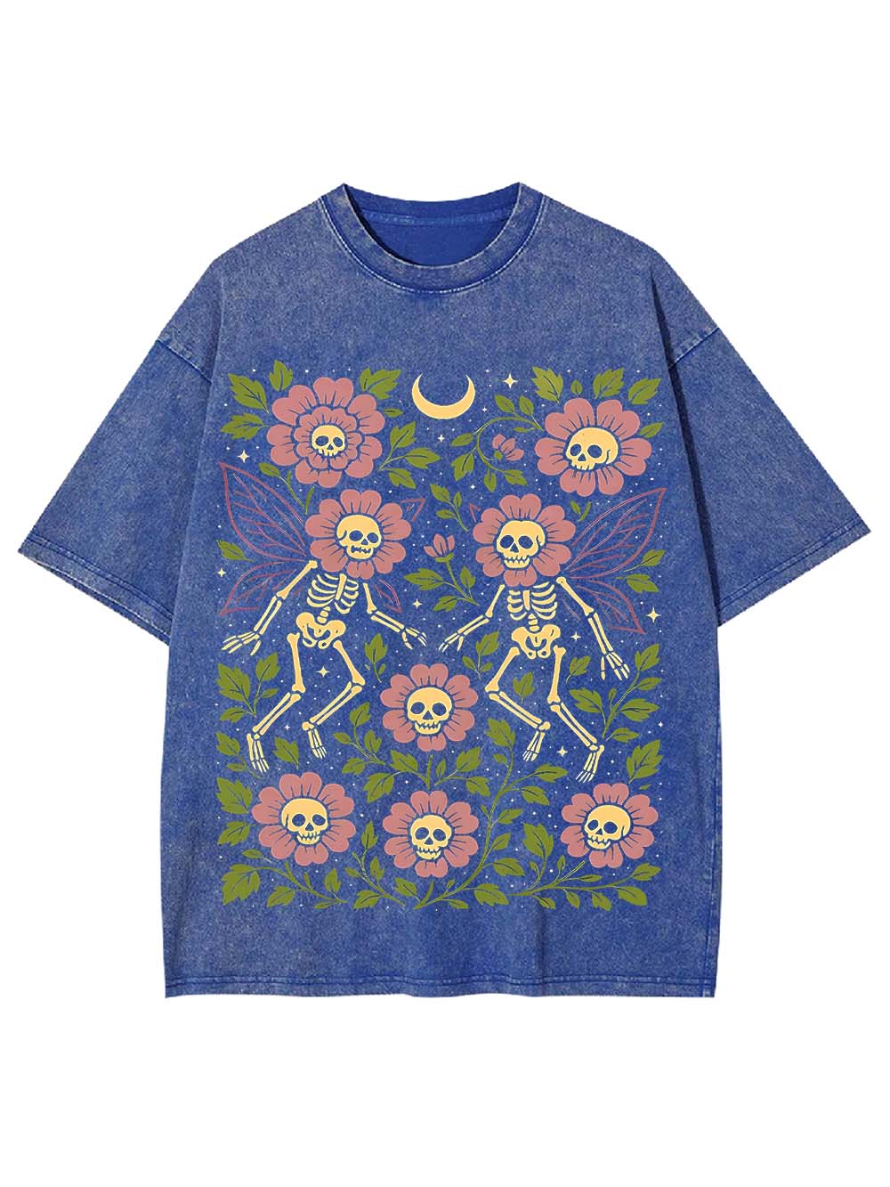 Dancing Skeleton Fairies Under the Moon Washed Tshirt