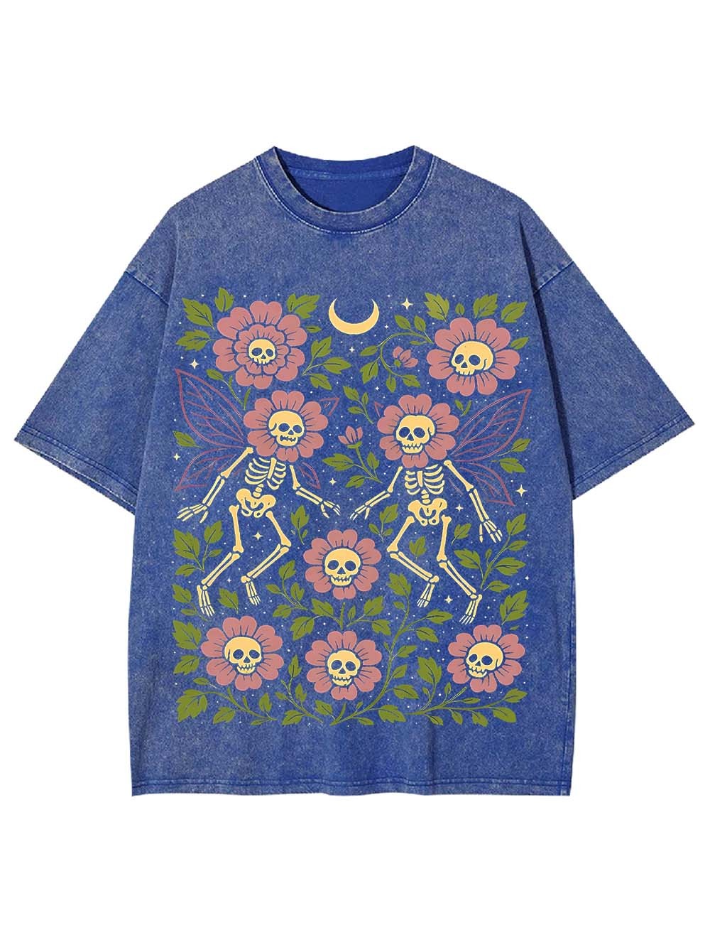 Dancing Skeleton Fairies Under the Moon Washed Tshirt