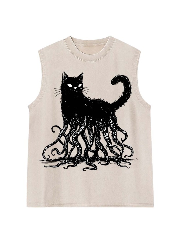 Octopus Tentacle Cat Washed Tank Top
