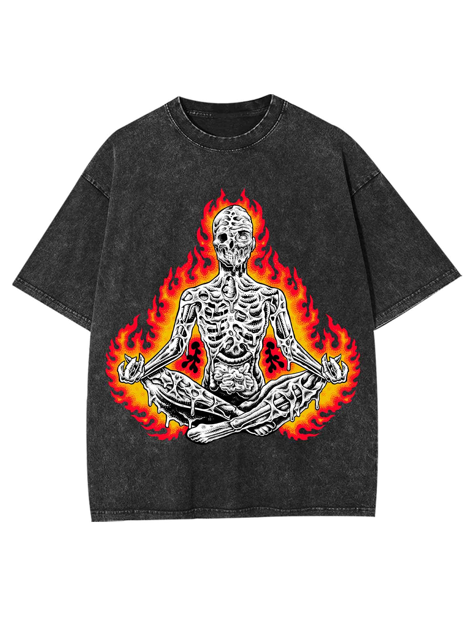 Flaming Skeleton Meditation Washed Tshirt