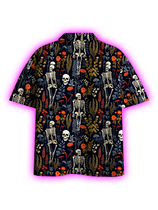 Floral Skeleton Aesthetic Button Up Pocket Shirt
