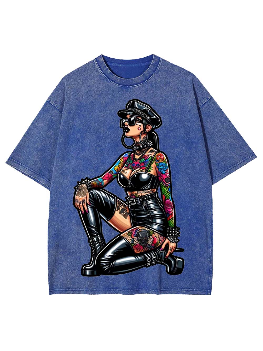 Pinup in Leather and Spikes Washed Tshirt