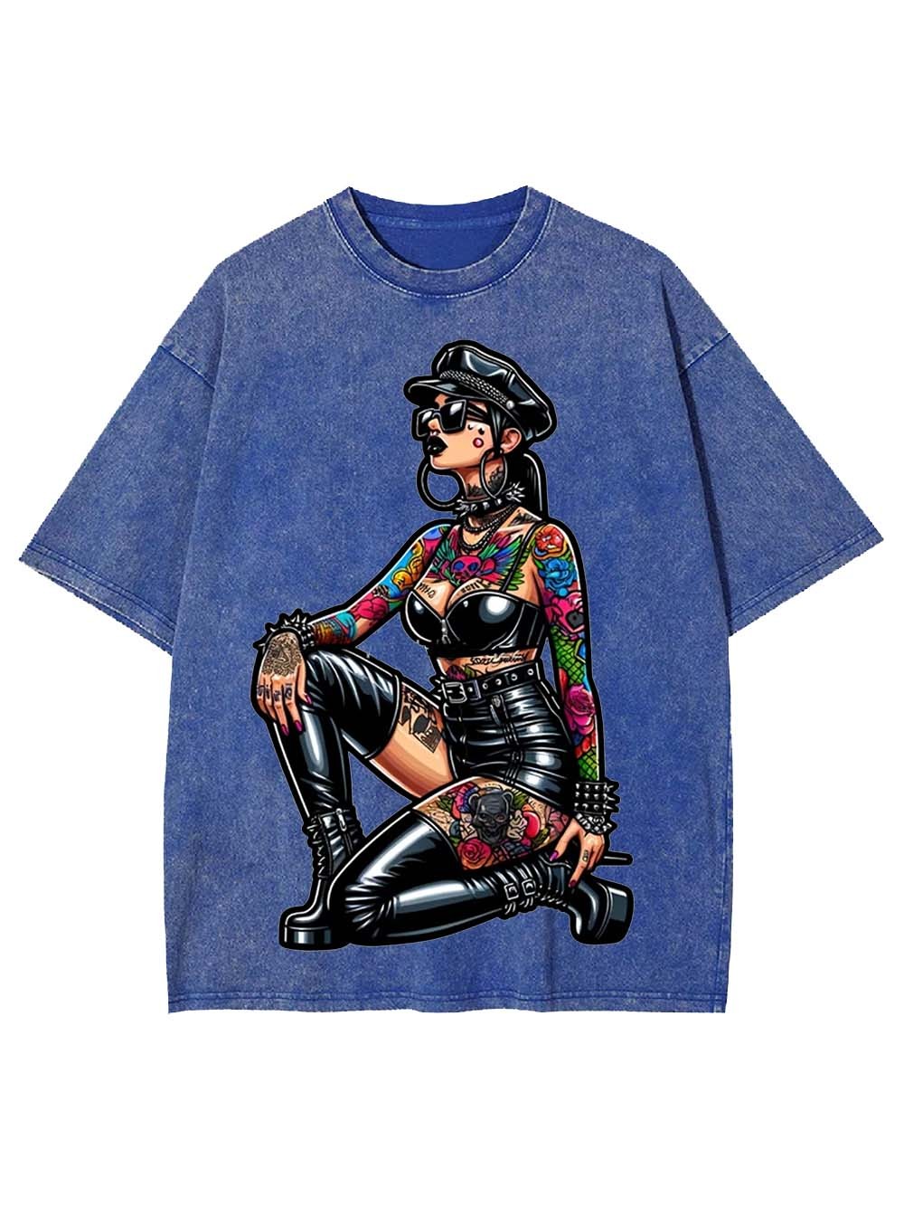 Pinup in Leather and Spikes Washed Tshirt