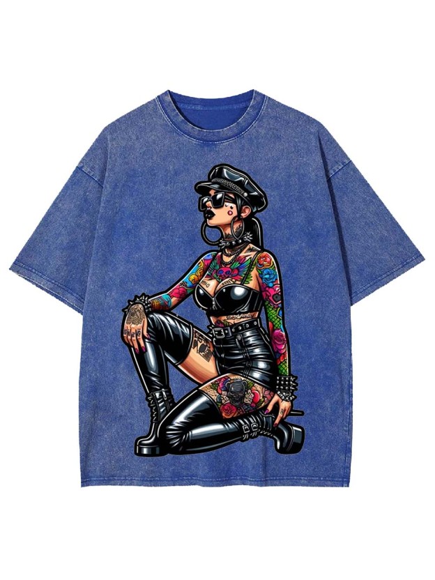 Pinup in Leather and Spikes Washed Tshirt