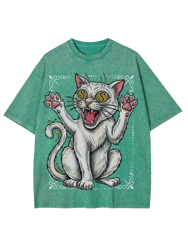 Dizzy White Cat Washed Tshirt