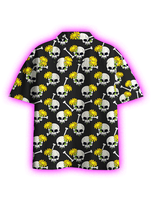 Skulls and Sunflowers Button Up Pocket Shirt