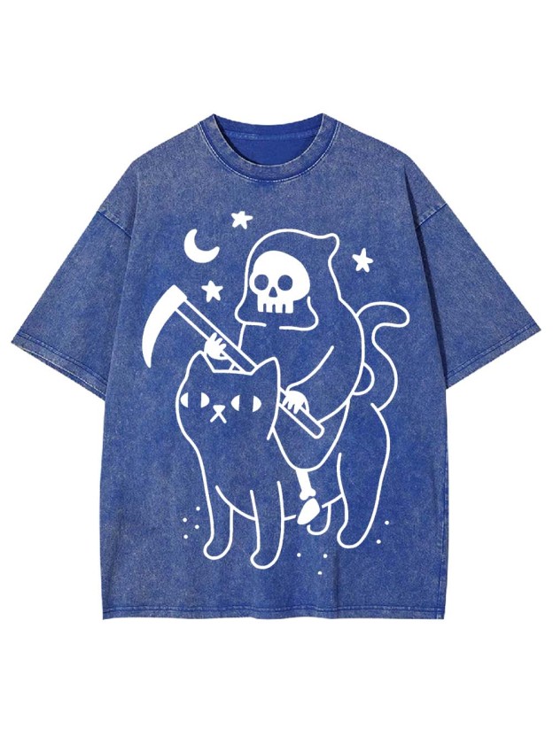 Grim Reaper's Cat Ride Washed Tshirt