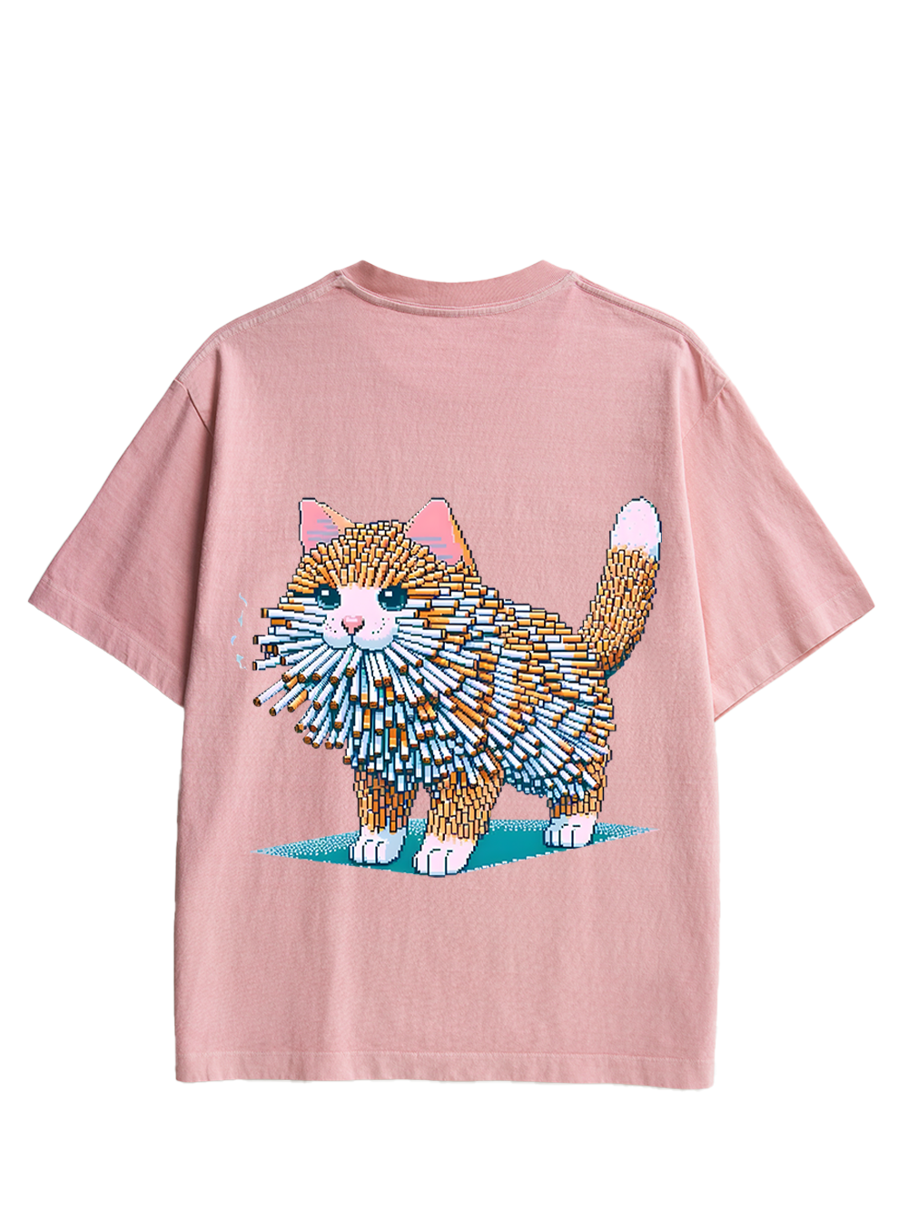 Cigarette Cat Double Sided Print Washed TShirt