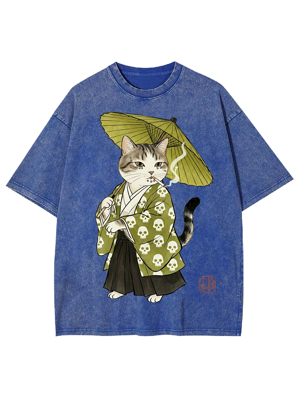 Samurai Cat Ukiyo-e Washed Tshirt