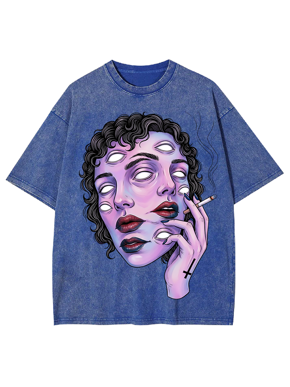 Surreal Multi-Eyed Face Washed Tshirt