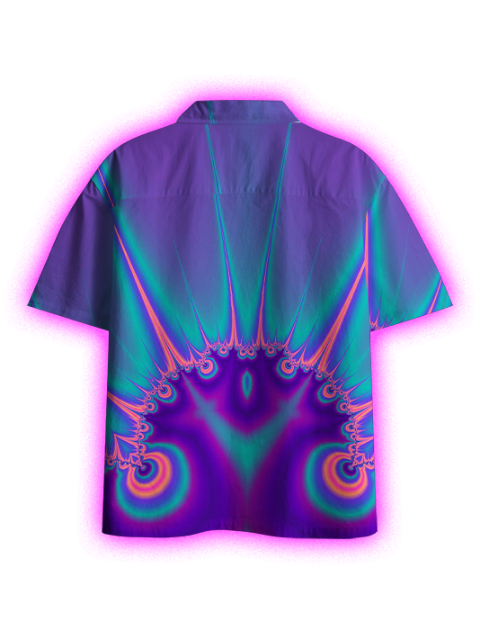 Vivid Fractal Glow Button Up Pocket Shirt