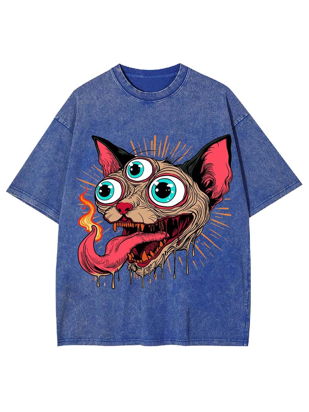 Flaming Three-Eyed Cat Washed Tshirt