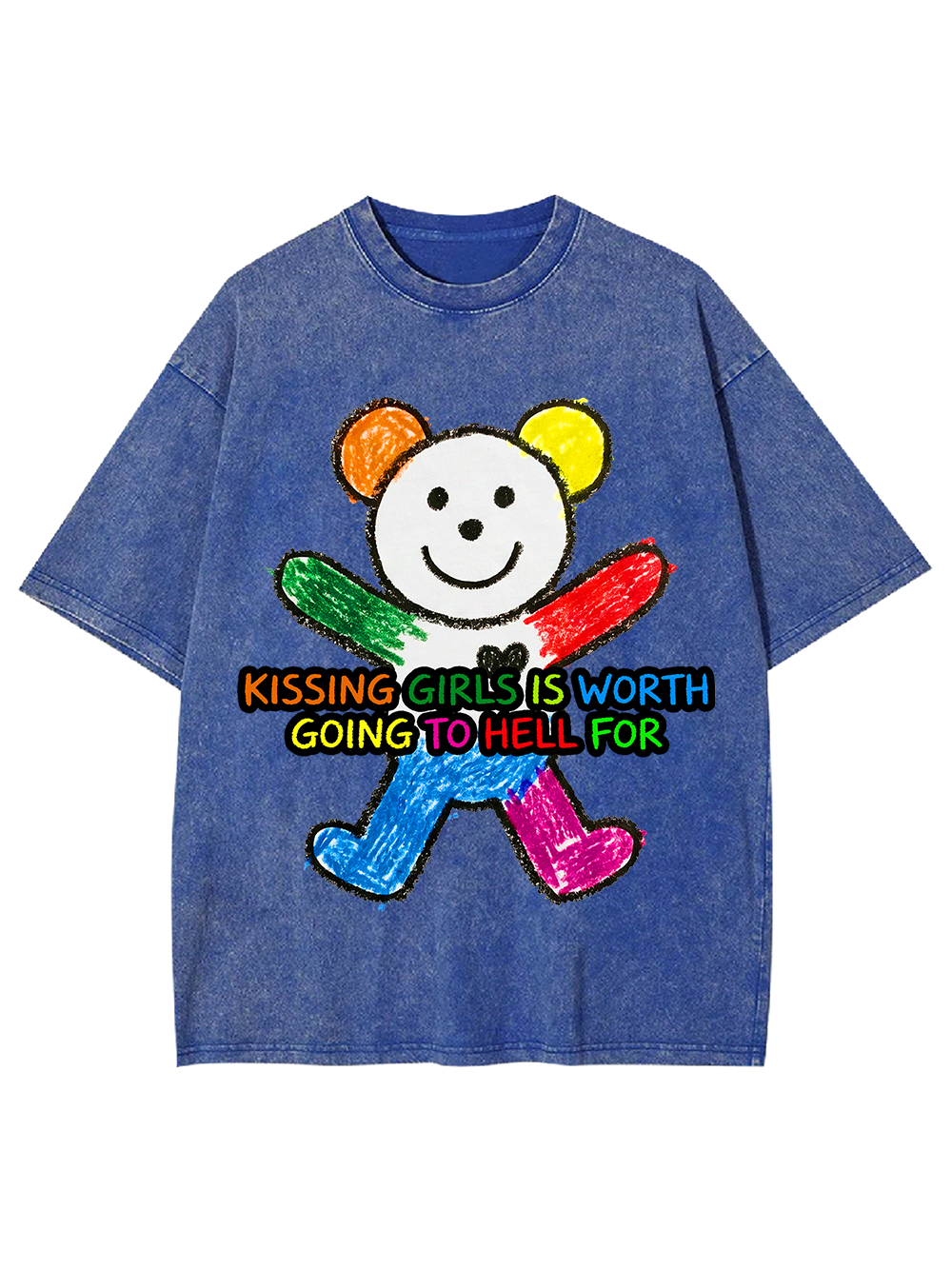 KISSING GIRLS IS WORTH GOING TO HELL FOR WASHED TSHIRT
