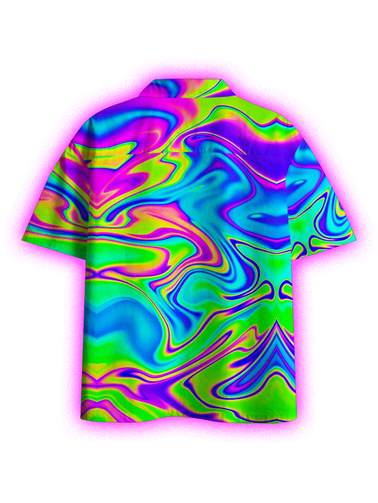 Neon Swirl Spectrum Button Up Pocket Shirt