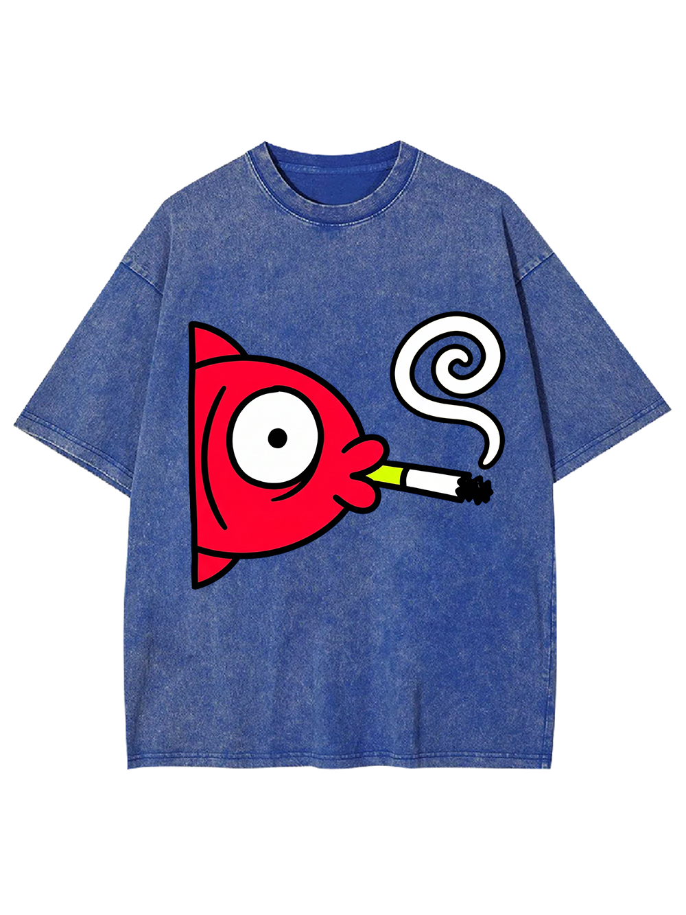 CARTOON RED FISH SMOKING CIGARETTE WASHED TSHIRT