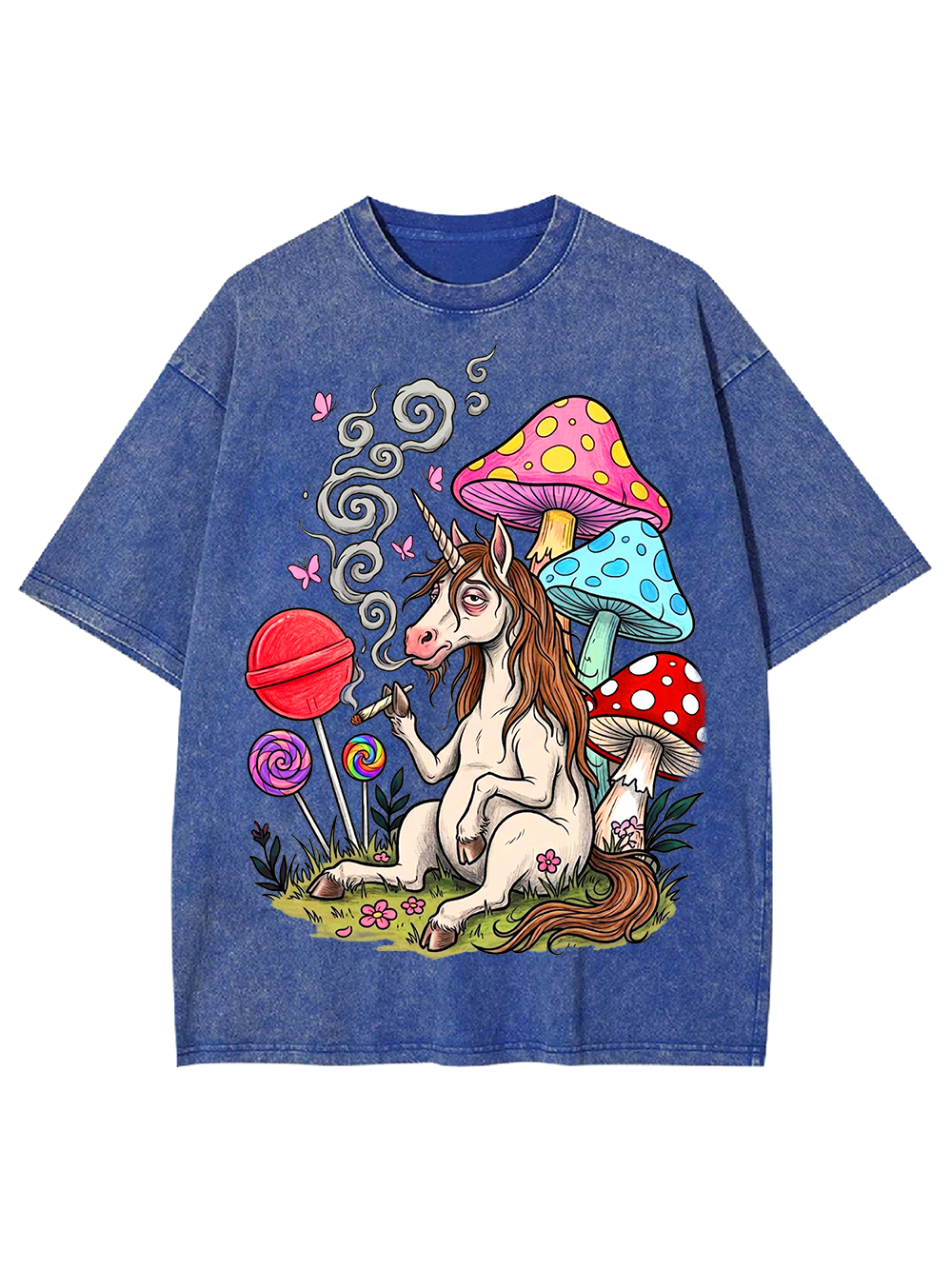 PSYCHEDELIC UNICORN AND MUSHROOM FANTASY WASHED TSHIRT