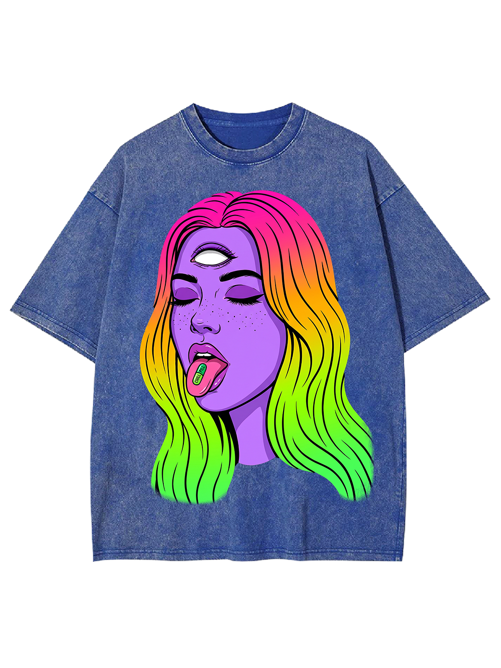 TRIPPY THIRD EYE RAINBOW GIRL WASHED TSHIRT