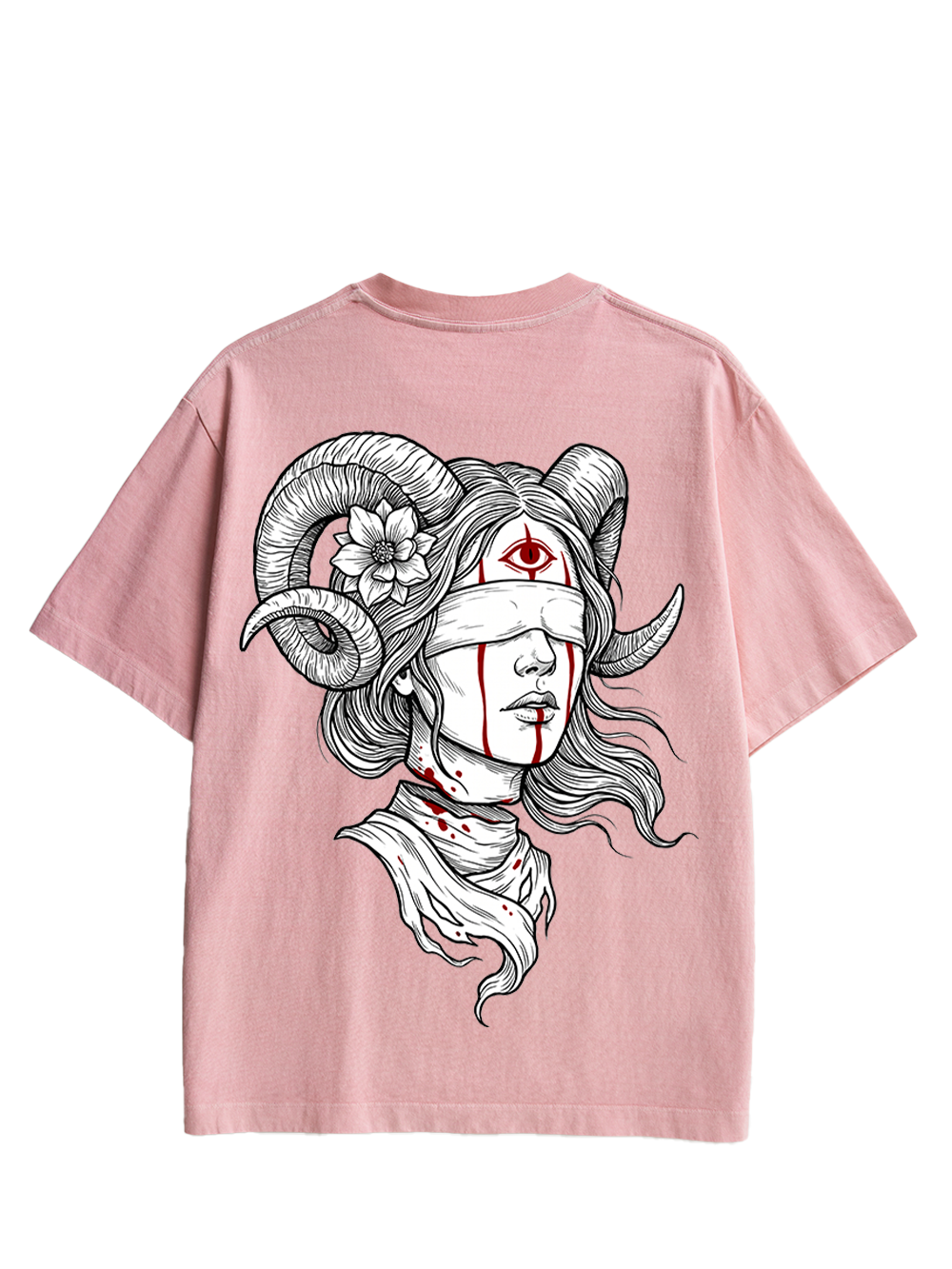RAM HORN GIRL BLOODY NECK DOUBLE SIDED PRINT WASHED TSHIRT