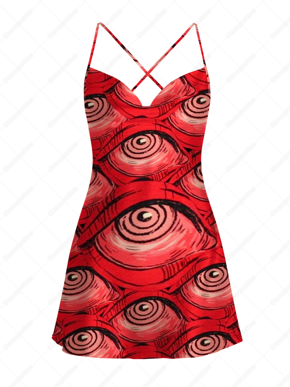 RED EYE SATIN CROSS BACK MINI DRESS